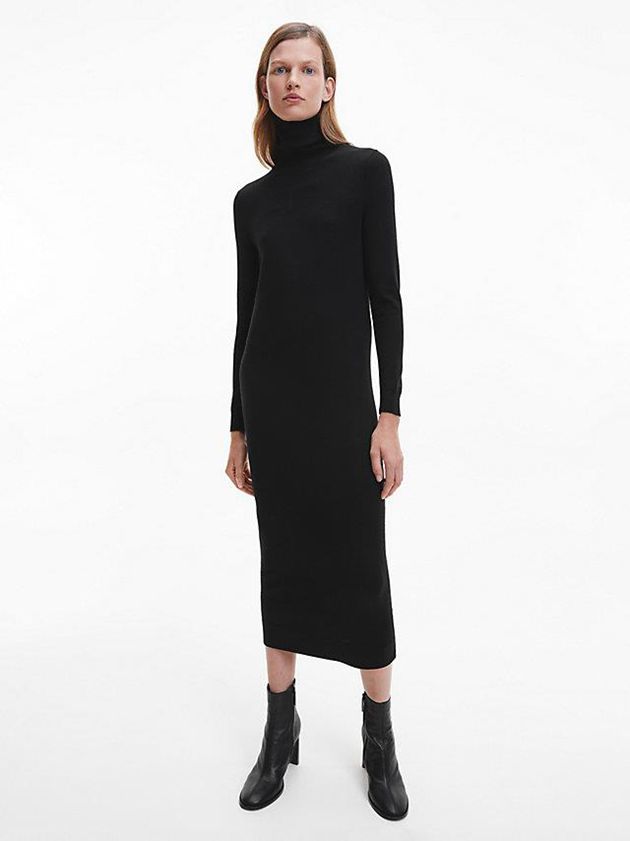 Calvin Klein USA Merino Wool Jumper Womens Dress Black 4763082-MB